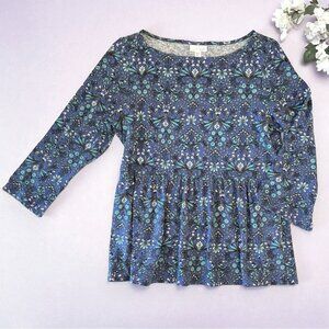 J. Jill blue floral peplum tunic top